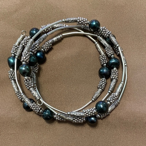 Jewelry - Elegant Silver and Blue Beaded Wrap Bracelet